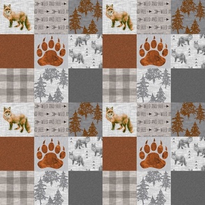 3" Forest Fox Quilt - rust,grey,tan linen texture