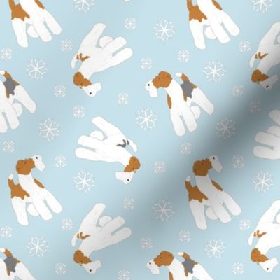 Tiny Wire Fox Terriers - winter snowflakes