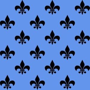 One Inch Black Fleur-de-lis on Cornflower Blue