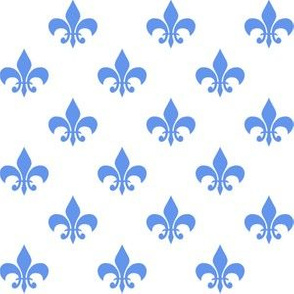 One Inch Cornflower Blue Fleur-de-lis on White