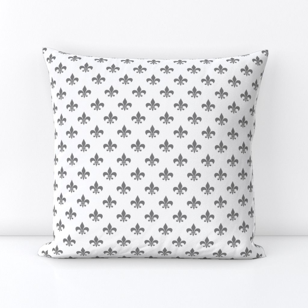 One Inch Medium Gray Fleur-de-lis on White