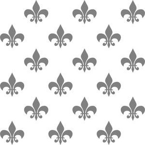 One Inch Medium Gray Fleur-de-lis on White