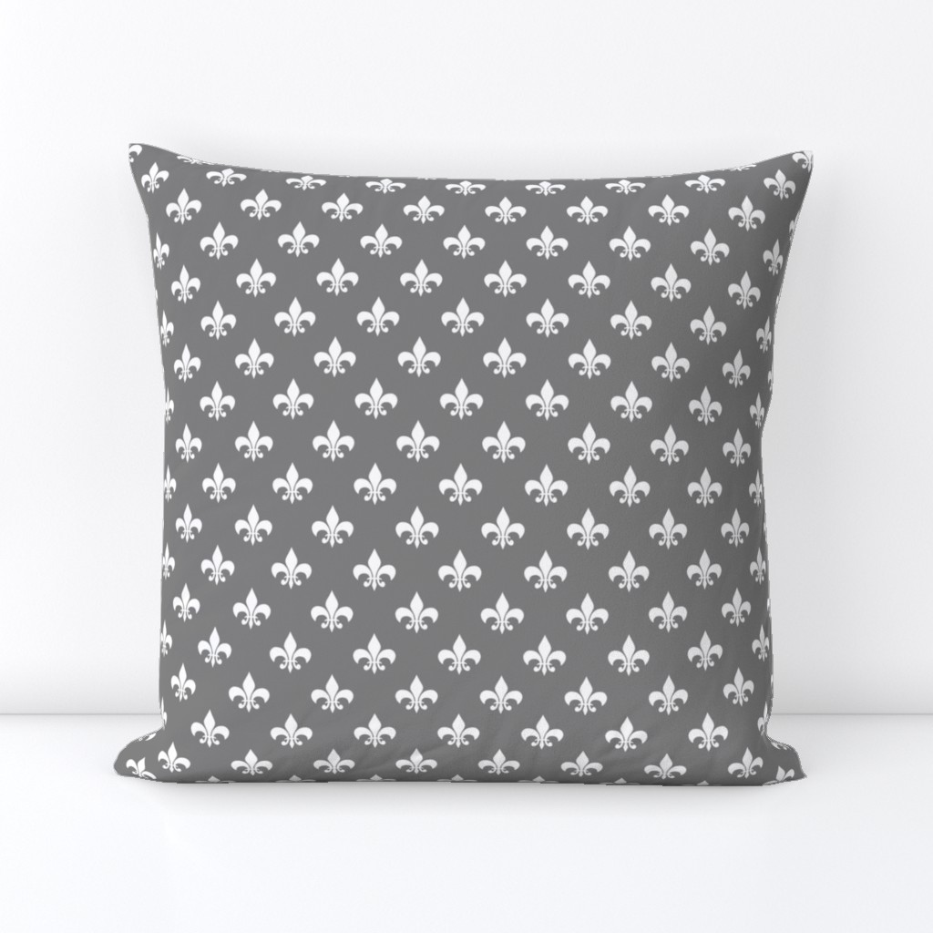 One Inch White Fleur-de-lis on Medium Gray