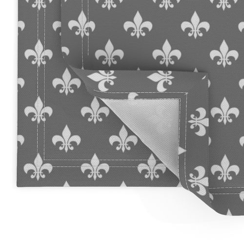 One Inch White Fleur-de-lis on Medium Gray