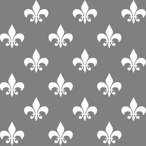 One Inch White Fleur-de-lis on Medium Gray