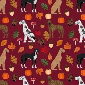 Great Dane fall autumn leaves fabric dog breeds pets ruby