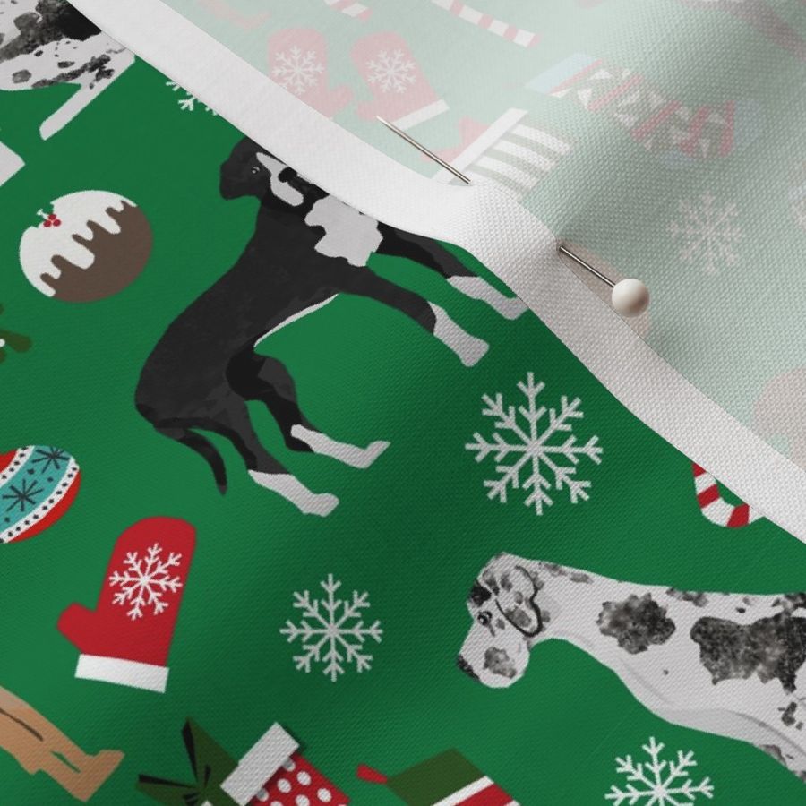 Great Dane mixed coats christmas fabric dog breeds pets green