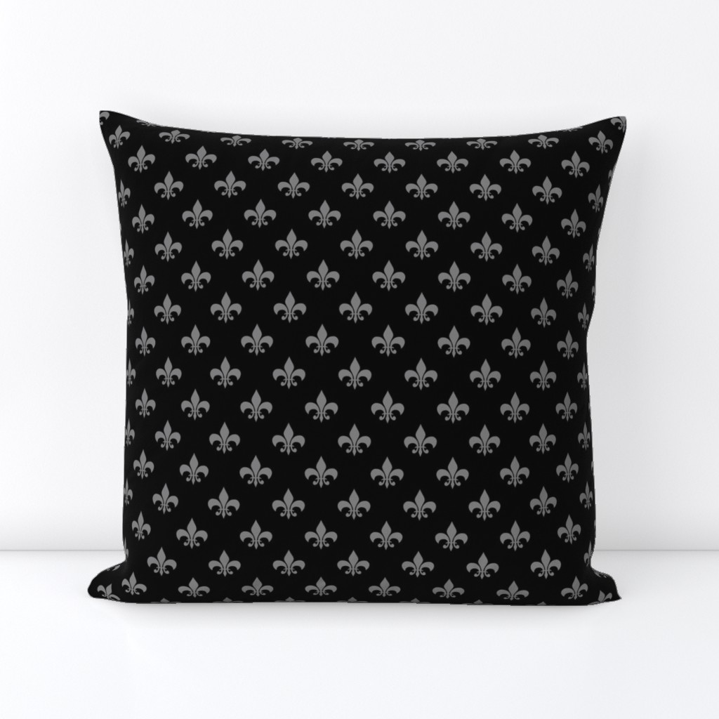 One Inch Medium Gray Fleur-de-lis on Black