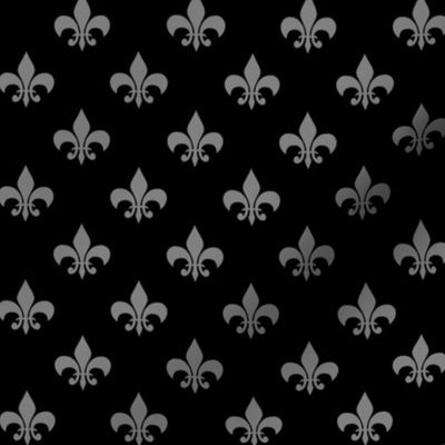 One Inch Medium Gray Fleur-de-lis on Black