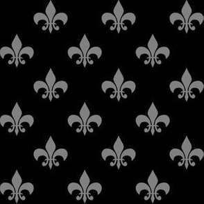 One Inch Medium Gray Fleur-de-lis on Black