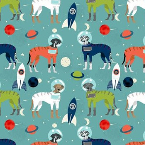Great Dane outer space astronauts fabric dog breeds pets med blue