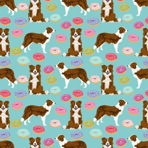 border collie dog fabric dogs and donuts design red and white border collies