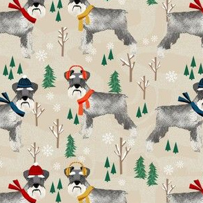 schnauzer winter snow day fabric - dogs in winter fabric