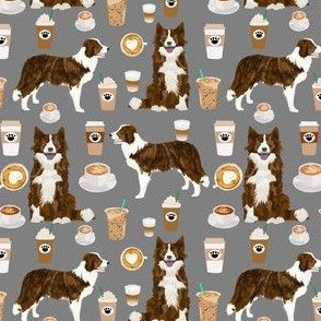 brindle border collie fabric dogs and coffee design - grey
