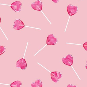 heart shaped suckers - lollipops pink watercolor on pink