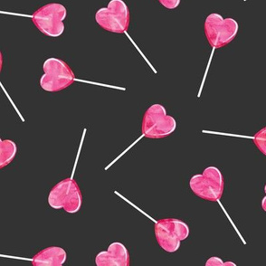 heart shaped suckers - lollipops pink watercolor on soft black