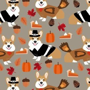 corgi thanksgiving fabric dog autumn fall fabric 