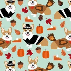corgi thanksgiving fabric dog autumn fall fabric 