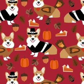 Corgi thanksgiving fabric dog thanksgiving fabric -red