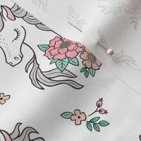 Dreamy Unicorn & Vintage Boho Flowers on White Smaller