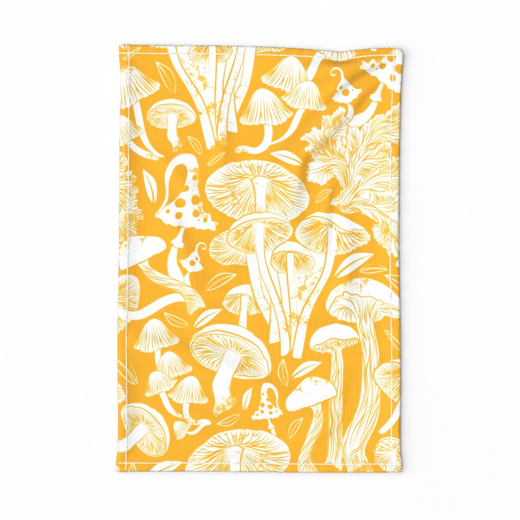 Normal scale // Delicious Autumn botanical poison // marigold yellow background white mushrooms