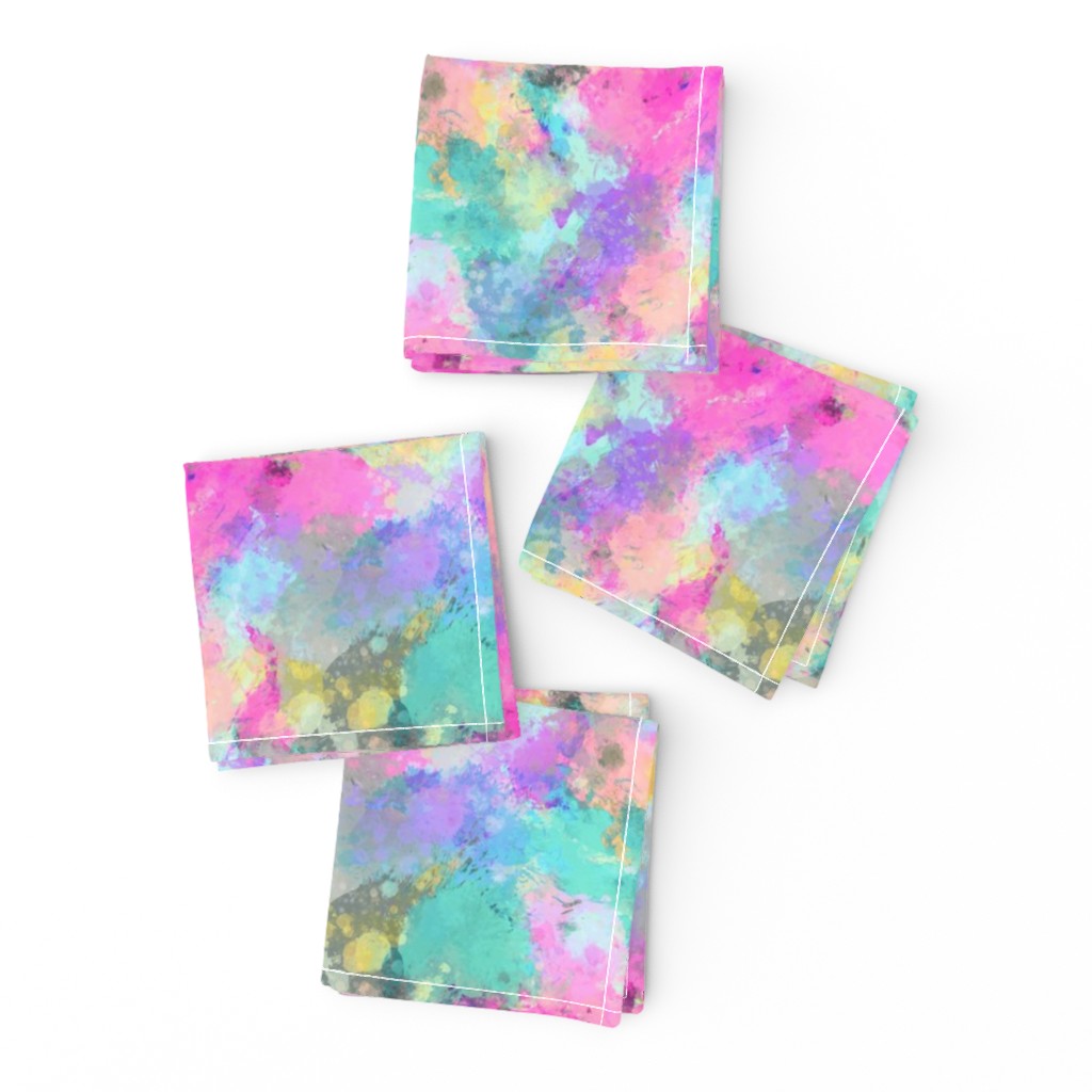 Watercolour Abstract Paint & Splatters Pink Mint Green Yellow