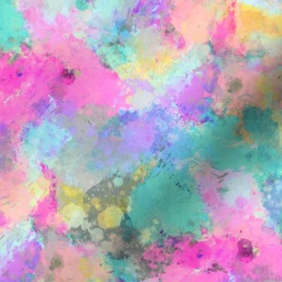Watercolour Abstract Paint & Splatters Pink Mint Green Yellow
