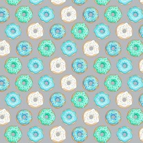 Iced Donuts- Blue on light grey - 1 inch donuts