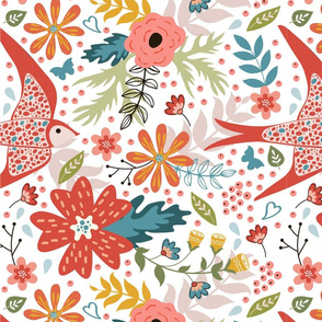 Flowers and birds pattern 03