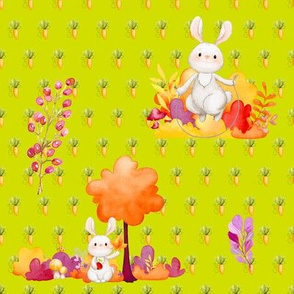 CUTE BUNNY AND TREE LIME GREEN