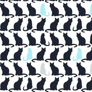 Cat silhouettes midnight blue, gray, blue on white