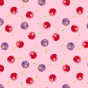 Scattered Cherries Watercolor on Pink
