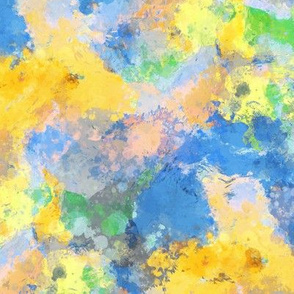 Watercolour Abstract Paint & Splatters Blue Yellow