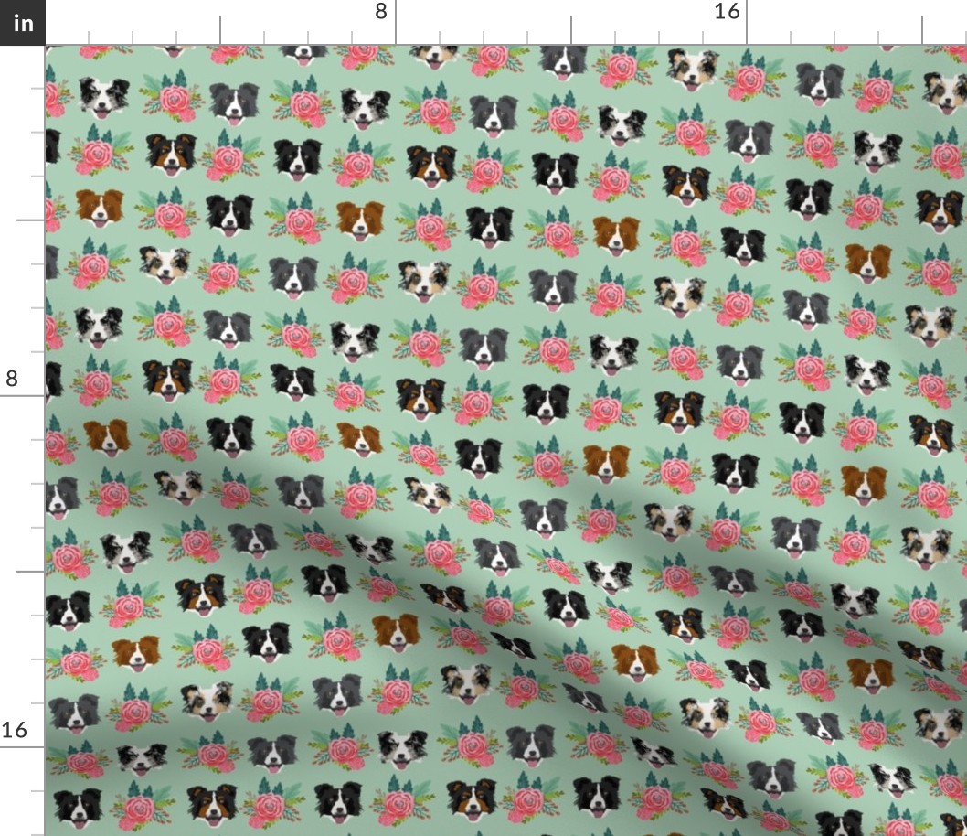 border collie florals fabric dogs floral design