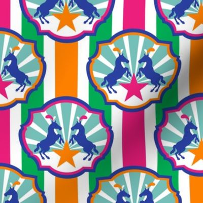 Circus Ponies and Stars Multi Stripes Pink and Orange