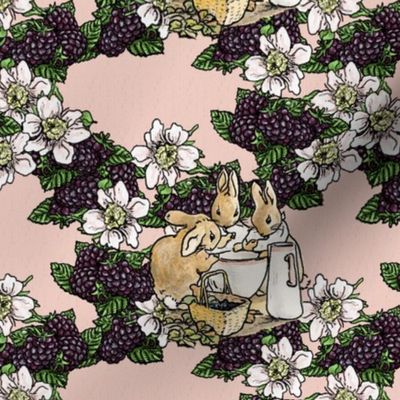 Blackberries and Cream - Cottontail Sisters - Aged Pink Woven - Large scale