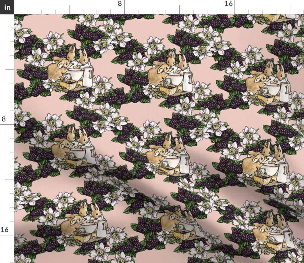 Blackberries and Cream - Cottontail Sisters - Aged Pink Woven - Large scale