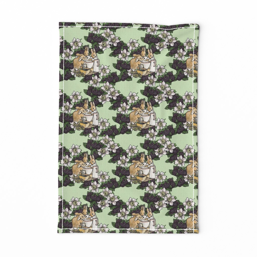 Miss Mopsy - Blackberries and Cream Floral Lattice - Light Moss Green woven - Large scale