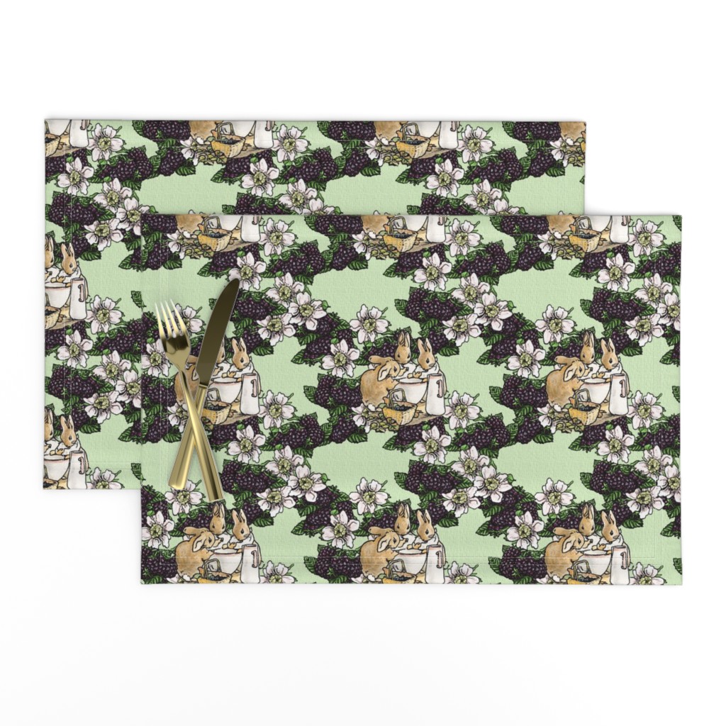 Miss Mopsy - Blackberries and Cream Floral Lattice - Light Moss Green woven - Large scale