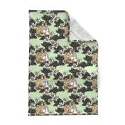 Miss Mopsy - Blackberries and Cream Floral Lattice - Light Moss Green woven - Large scale