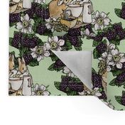 Miss Mopsy - Blackberries and Cream Floral Lattice - Light Moss Green woven - Large scale