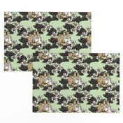 Miss Mopsy - Blackberries and Cream Floral Lattice - Light Moss Green woven - Large scale