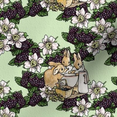 Miss Mopsy - Blackberries and Cream Floral Lattice - Light Moss Green woven - Large scale