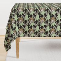 Miss Mopsy - Blackberries and Cream Floral Lattice - Light Moss Green woven - Large scale