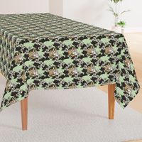 Miss Mopsy - Blackberries and Cream Floral Lattice - Light Moss Green woven - Large scale