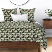 Miss Mopsy - Blackberries and Cream Floral Lattice - Light Moss Green woven - Large scale