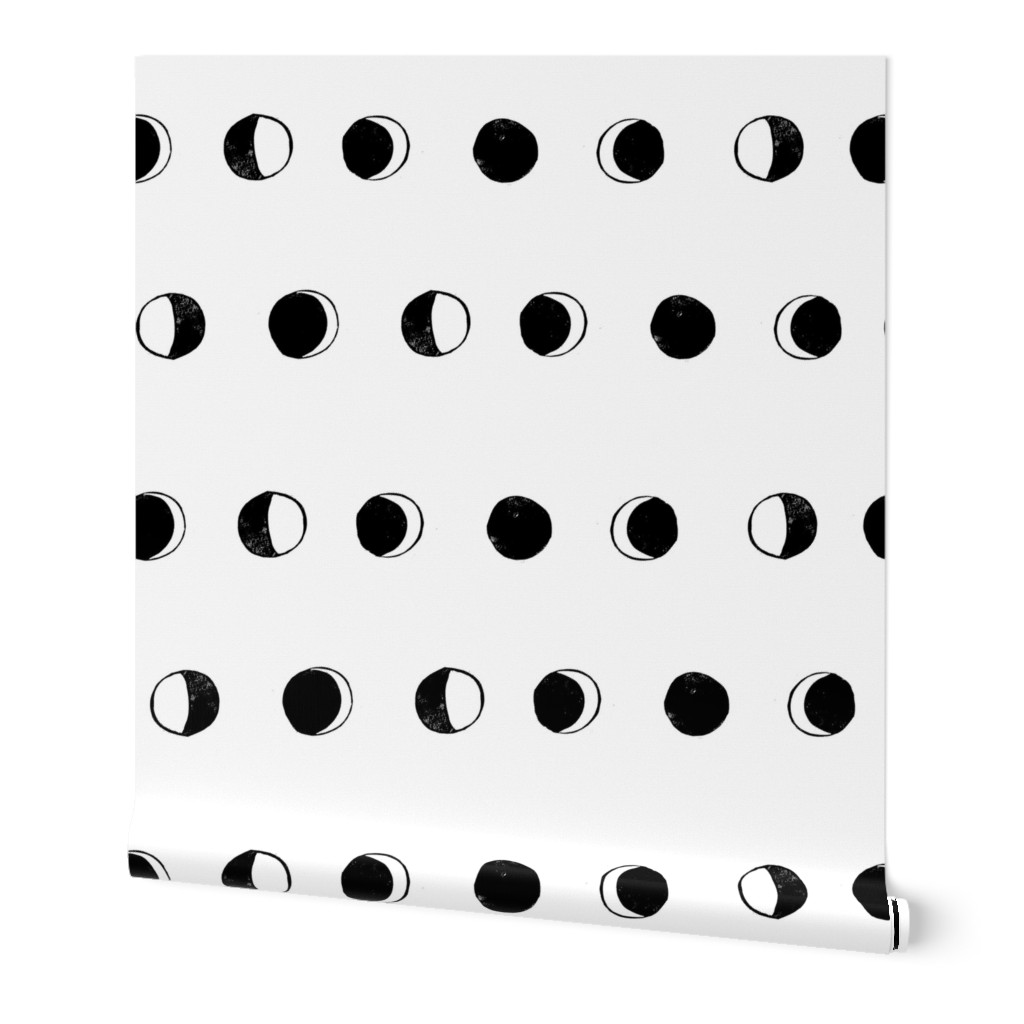 moon phases fabric // astronomy night sky moon eclipse full moons design white black