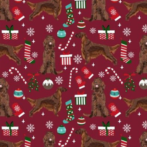 Irish Setter red coat christmas fabric candy canes christmas stockings snowflakes ruby