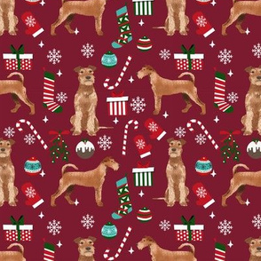 Irish Terrier christmas fabric candy canes christmas stockings snowflakes ruby