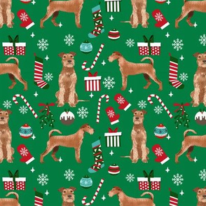 Irish Terrier christmas fabric candy canes christmas stockings snowflakes green